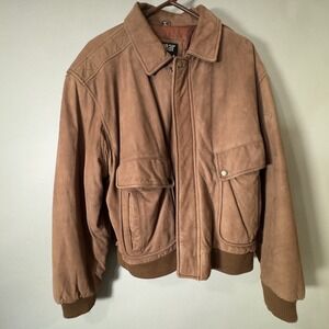 U2 WEAR ME OUT Jacket Mens 44 Brown Genuine Leather Bomber Flight Vintage Korea